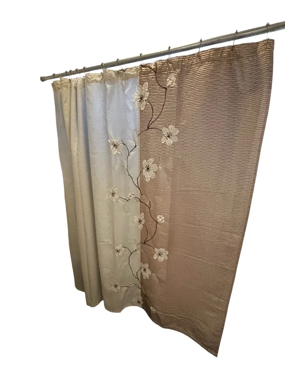 Croscill Magnolia Bronze Cloth Shower Curtain Embroidered Appliqué Flower Floral